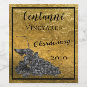 Rótulo De Garrafa De Cerveja Fundo do ouro das uvas do vidro de vinho da tinta