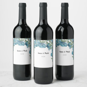 Rótulo De Garrafa De Cerveja Fusão Floral Azul Aquarela Pintada à Mão