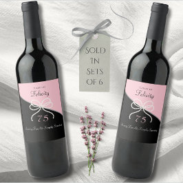 Rótulo De Garrafa De Cerveja Gala dos 75 anos do Chic Rosa e Preto de Aniversár