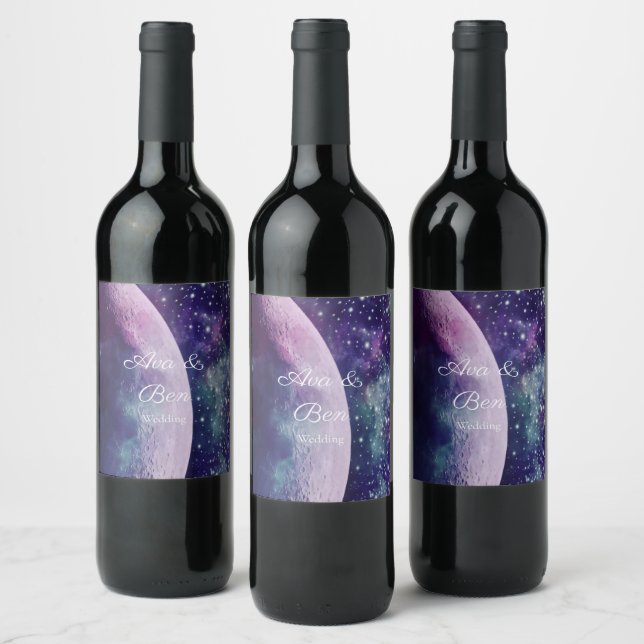 Rótulo De Garrafa De Cerveja Galáxia Roxa Celestial Casamento Lua (Garrafas)