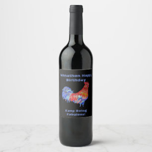 Rótulo De Garrafa De Cerveja Galo Vermelho Aquarela Nome Masculino Feliz Aniver