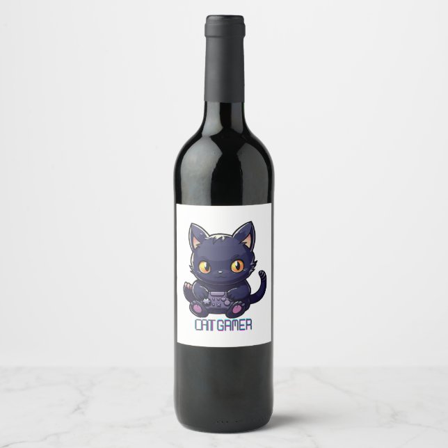 Rótulo De Garrafa De Cerveja Gamer de Gato (Frente)