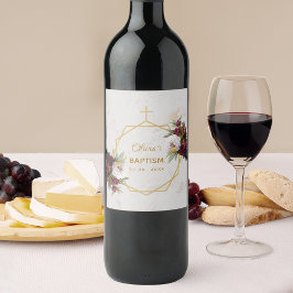 Rótulo De Garrafa De Cerveja Garota Baptisma Floral Marble Dourado Borboleta