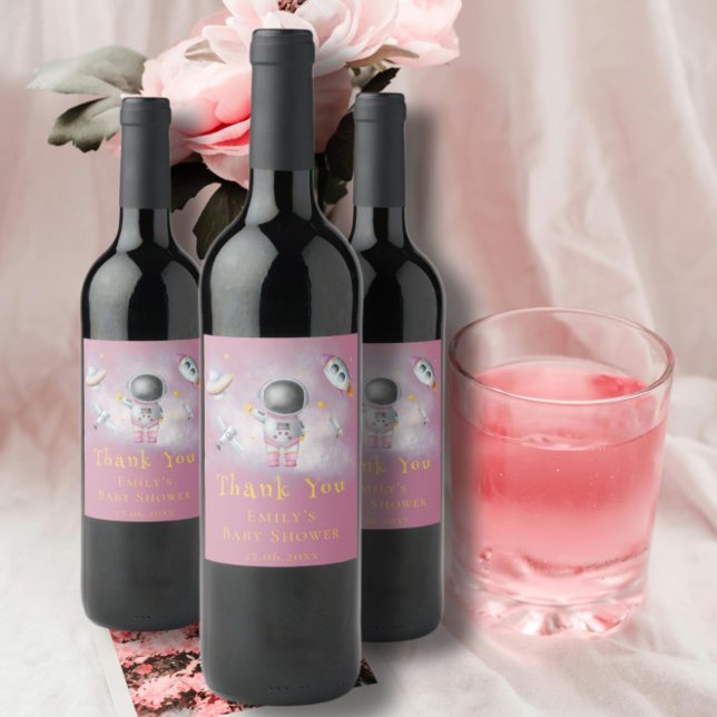 Rótulo De Garrafa De Cerveja Garota espacial Chá de fraldas astronauta de fogue (Criador carregado)