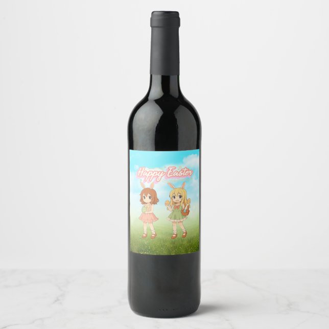 Rótulo De Garrafa De Cerveja Garotas fofas de anime coelhas da Páscoa (Frente)