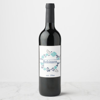 Rótulo De Garrafa De Cerveja Garrafa com Coroa de Flores Azul Marinho e Verde Á