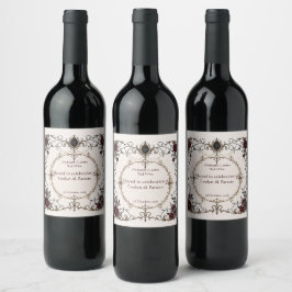 Rótulo De Garrafa De Cerveja Garrafa de Vinho de Casamento Floral Gótico Vitori