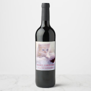 Rótulo De Garrafa De Cerveja Gatinho bonito que descansa em um Natal de Meowy