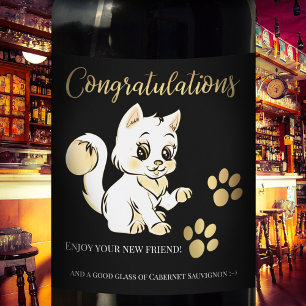 Rótulo De Garrafa De Cerveja Gatinho Cinto Novo Parabéns de Animais de Companh