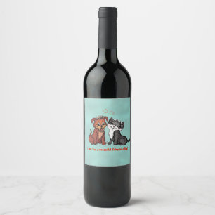 Rótulo De Garrafa De Cerveja Gatinho e Puppy, Feliz Dia dos Namorados!