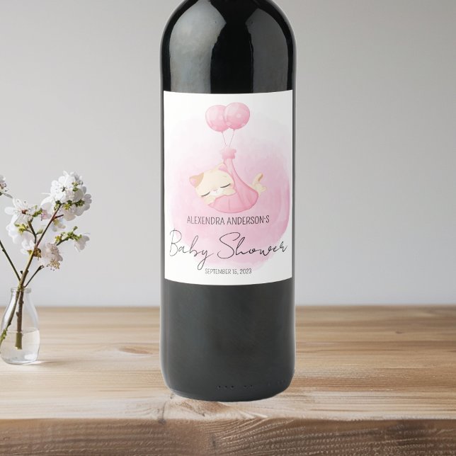 Rótulo De Garrafa De Cerveja Gatinho Sonolento Rosa Aquarela Chá (Criador carregado)