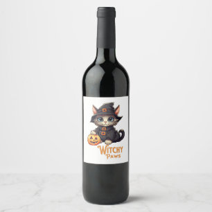 Rótulo De Garrafa De Cerveja Gato de Halloween Patas Bruxa