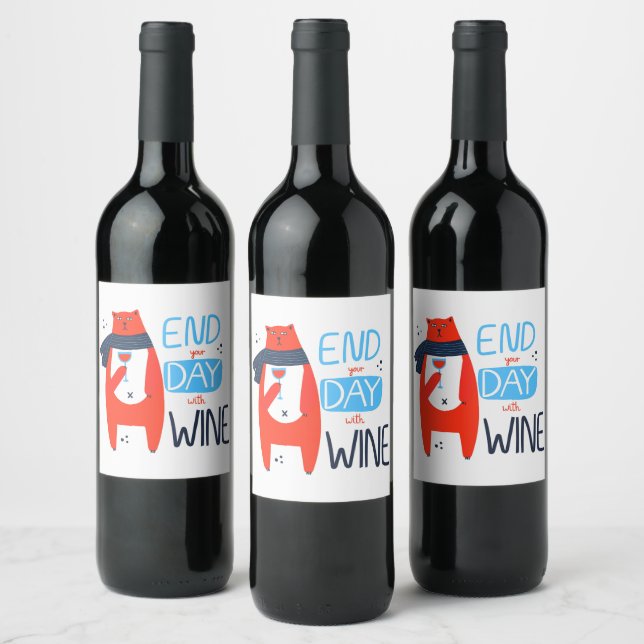 Rótulo De Garrafa De Cerveja Gato Engraçado Termine o Seu Dia Com Vinho (Garrafas)
