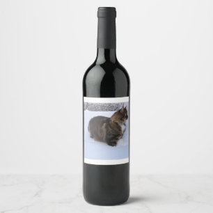 Rótulo De Garrafa De Cerveja gato floresta norueguesa na neve