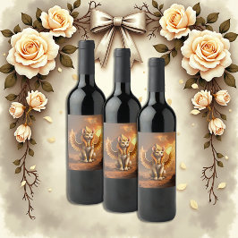 Rótulo De Garrafa De Cerveja Gato Místico Asalado Esfinge - Arte Fantástica Egí