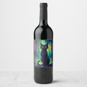 Rótulo De Garrafa De Cerveja Gato Místico das Luzes do Norte