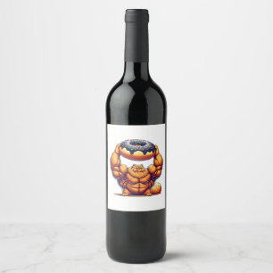 Rótulo De Garrafa De Cerveja Gato Musculoso Levantando Donut