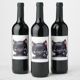 Rótulo De Garrafa De Cerveja Gato Preto Adorável Kawaii