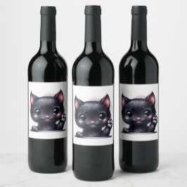 Rótulo De Garrafa De Cerveja Gato Preto Adorável Kawaii