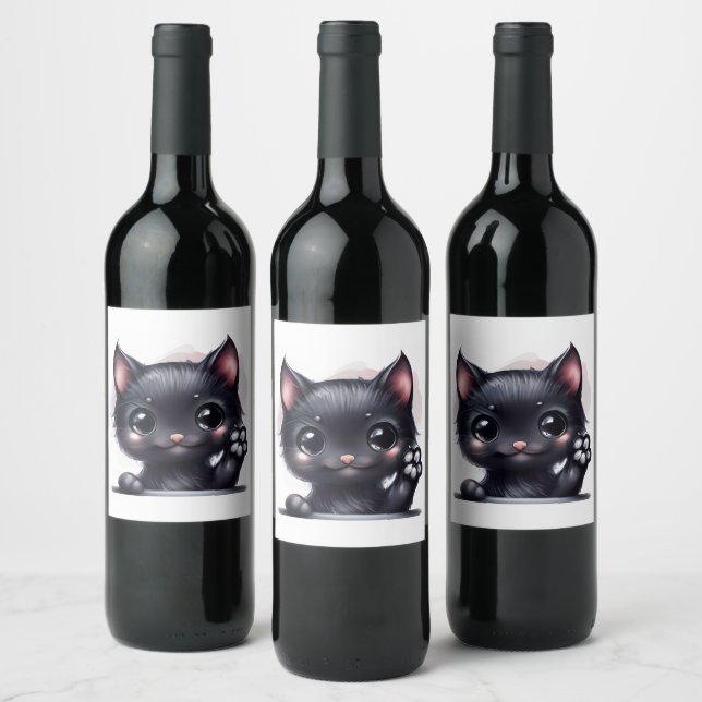 Rótulo De Garrafa De Cerveja Gato Preto Adorável Kawaii (Garrafas)