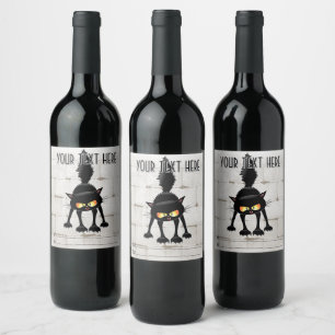 Rótulo De Garrafa De Cerveja Gato Preto Cartoon Engraçado e Feroz 