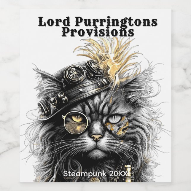 Rótulo De Garrafa De Cerveja Gato Steampunk Incrível  (Rótulo Único)