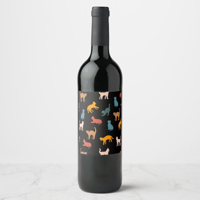 Rótulo De Garrafa De Cerveja Gatos no preto (Frente)