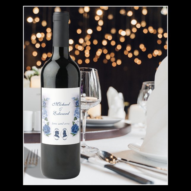 Rótulo De Garrafa De Cerveja Gay Grooms Regency Rosas azuis (Criador carregado)