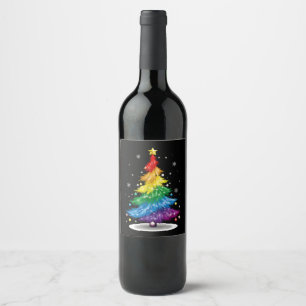 Rótulo De Garrafa De Cerveja Gay LGBT Orgulho Arco-íris Árvore de Natal Feliz N