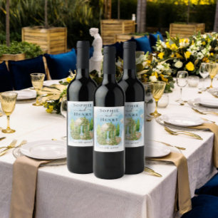 Rótulo De Garrafa De Cerveja Gazebo Elegante   flores pombas Casamento Luxo