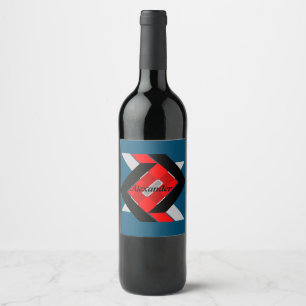 Rótulo De Garrafa De Cerveja Geométrico azul cinza vermelho preto personalizado