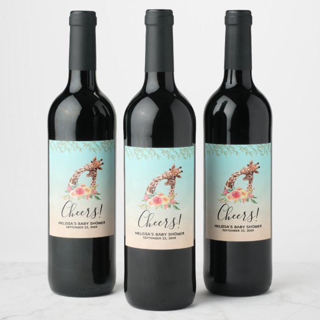 Rótulo De Garrafa De Cerveja Girafa Gira-Cana Aquarela Mãe e Chá de fraldas Bab (Garrafas)