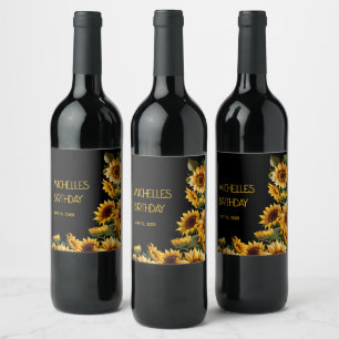 Rótulo De Garrafa De Cerveja Girassóis Preto Rústico Elegante Nome Aniversário