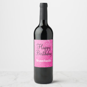 Rótulo De Garrafa De Cerveja Glam Happy Birthday - Nome de Minigrama Rosa Quent