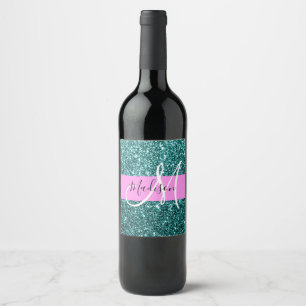 Rótulo De Garrafa De Cerveja Glam Rosa Verde Turquesa Brilho Lantejoulas Monogr