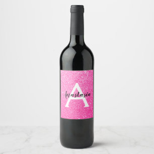 Rótulo De Garrafa De Cerveja Glamour Feminino Brilho Rosa Quente Monograma Nome