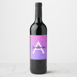 Rótulo De Garrafa De Cerveja Glamour Feminino Ombre Roxo Brilho Monograma