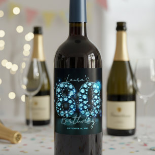 Rótulo De Garrafa De Cerveja Glamourosos Diamantes Azul Teal Elegantes para 80º