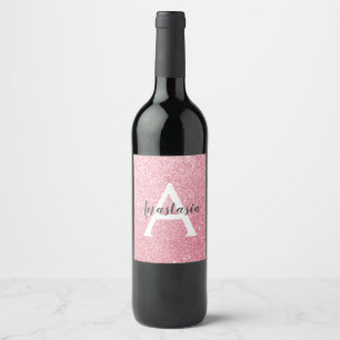 Rótulo De Garrafa De Cerveja Glitter Dourado Rosa de Chic e Trendy Monograma de