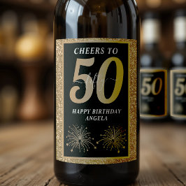 Rótulo De Garrafa De Cerveja Glitter Preto e Dourado 50 Anos 50 Anos 50. Aniver