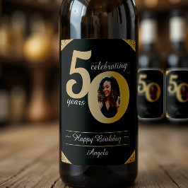 Rótulo De Garrafa De Cerveja Glitter Preto e Dourado 50 Anos 50 Anos 50. Aniver
