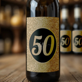 Rótulo De Garrafa De Cerveja Glitter Preto e Dourado 50 Anos 50 Anos 50. Aniver