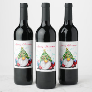 Rótulo De Garrafa De Cerveja Gnomo Divertido com Chapéu de Árvore de Natal e 