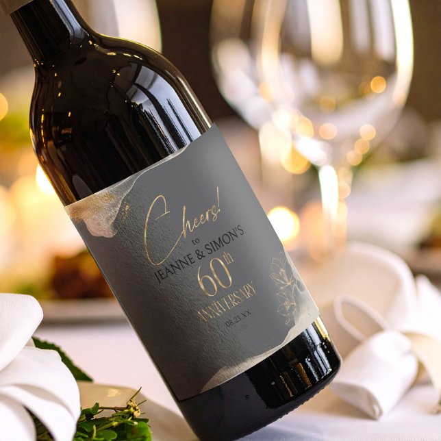 Rótulo De Garrafa De Cerveja Gold Line Floral 60th Anniversary Cheers ID1169 (Criador carregado)