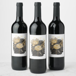 Rótulo De Garrafa De Cerveja Golden Magical Floral Bouquet in Silver Frame