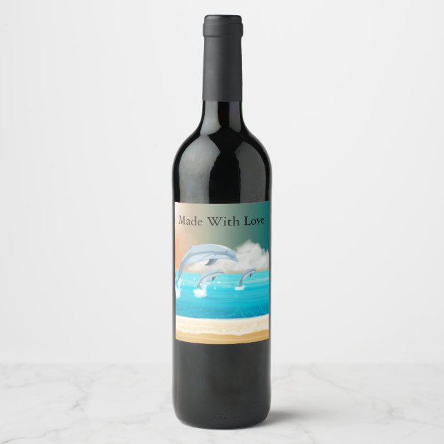 Rótulo De Garrafa De Cerveja golfinhos respirando no oceano (Frente)