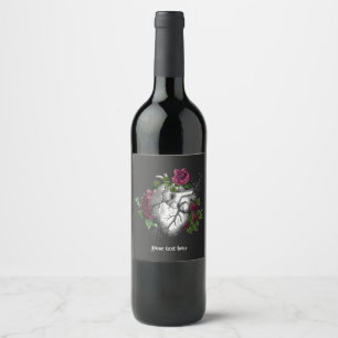 Rótulo De Garrafa De Cerveja Gótico Antigo Coração Floral Borgonha