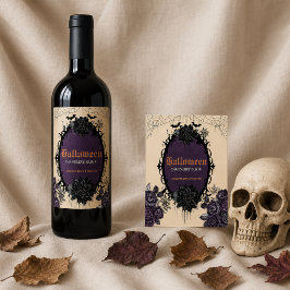 Rótulo De Garrafa De Cerveja Gótico Floral Halloween com Nome Personalizado