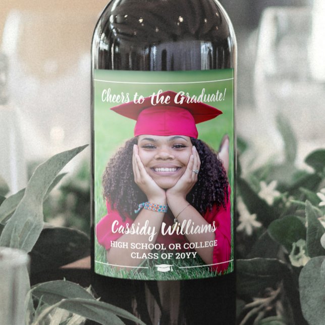 Rótulo De Garrafa De Cerveja Graduação 1 Foto Elegante White Script (Criador carregado)