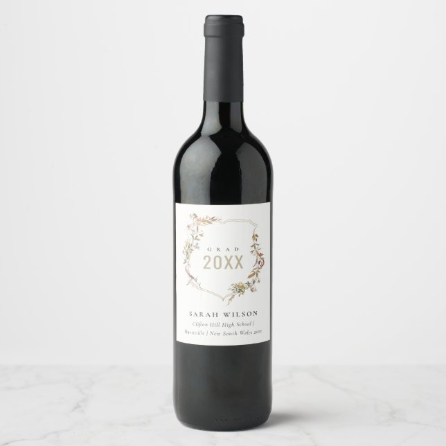 Rótulo De Garrafa De Cerveja Graduação Chic Dusky Pink Blush Wildflower Crest (Frente)